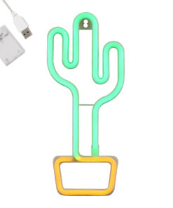 GloboStar® GloboStar® 78574 Φωτιστικό Ταμπέλα Φωτεινή Επιγραφή NEON LED Σήμανσης CACTUS 5W με Καλώδιο Τροφοδοσίας USB - Μπαταρίας 3xAAA (Δεν Περιλαμβάνονται) - Πράσινο - Κίτρινο