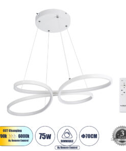 GloboStar® GLOBOSTAR® BUTTERFLY 61392 Μοντέρνο Κρεμαστό Φωτιστικό Οροφής LED 75W 8400lm 300° AC 220-240V IP20 Ρυθμιζόμενο Λευκό CCT με Χειριστήριο από 2700K έως 6000K Dimmable - Lumileds SMD Chip - Λευκό - Μ70 x Π55 x Υ4cm - 3 Χρόνια Εγγύηση