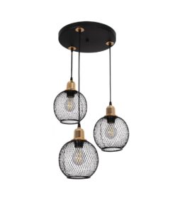 GloboStar® GLOBOSTAR® VIVIDUS 201-0020 Vintage Κρεμαστό Φωτιστικό Οροφής με Ντουί 3 x E27 AC 220-240V IP20 - Μαύρο & Χρυσό - Μ40 x Π40 x Υ60cm