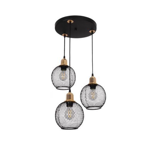 GloboStar® GLOBOSTAR® VIVIDUS 201-0020 Vintage Κρεμαστό Φωτιστικό Οροφής με Ντουί 3 x E27 AC 220-240V IP20 - Μαύρο & Χρυσό - Μ40 x Π40 x Υ60cm