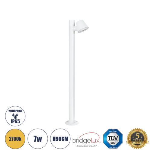 GloboStar® GloboStar® GARDENIA 60506 Φωτιστικό Κήπου - Κολωνάκι Αρχιτεκτονικού Φωτισμού Εξωτερικού Χώρου LED 7W 700lm 60° AC220-240V Αδιάβροχο IP65 - Σώμα Αλουμινίου & Tempered Glass - Μ12 x Π18 x Υ90cm - Θερμό Λευκό 2700K - Λευκό - Bridgelux Chip - 5 Years Warranty
