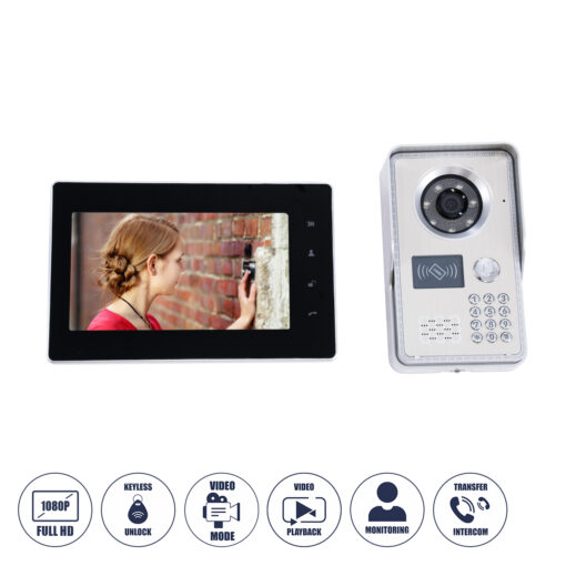 GloboStar® GloboStar® 86061 Σετ Θυροτηλεόρασης με Έγχρωμη Οθόνη Αφής 7" και Κάμερα 1080P HD & 4 Επαγωγικά Κλειδιά για Ηλεκτρονικές Κλειδαριές - Μαύρο - Ασημί