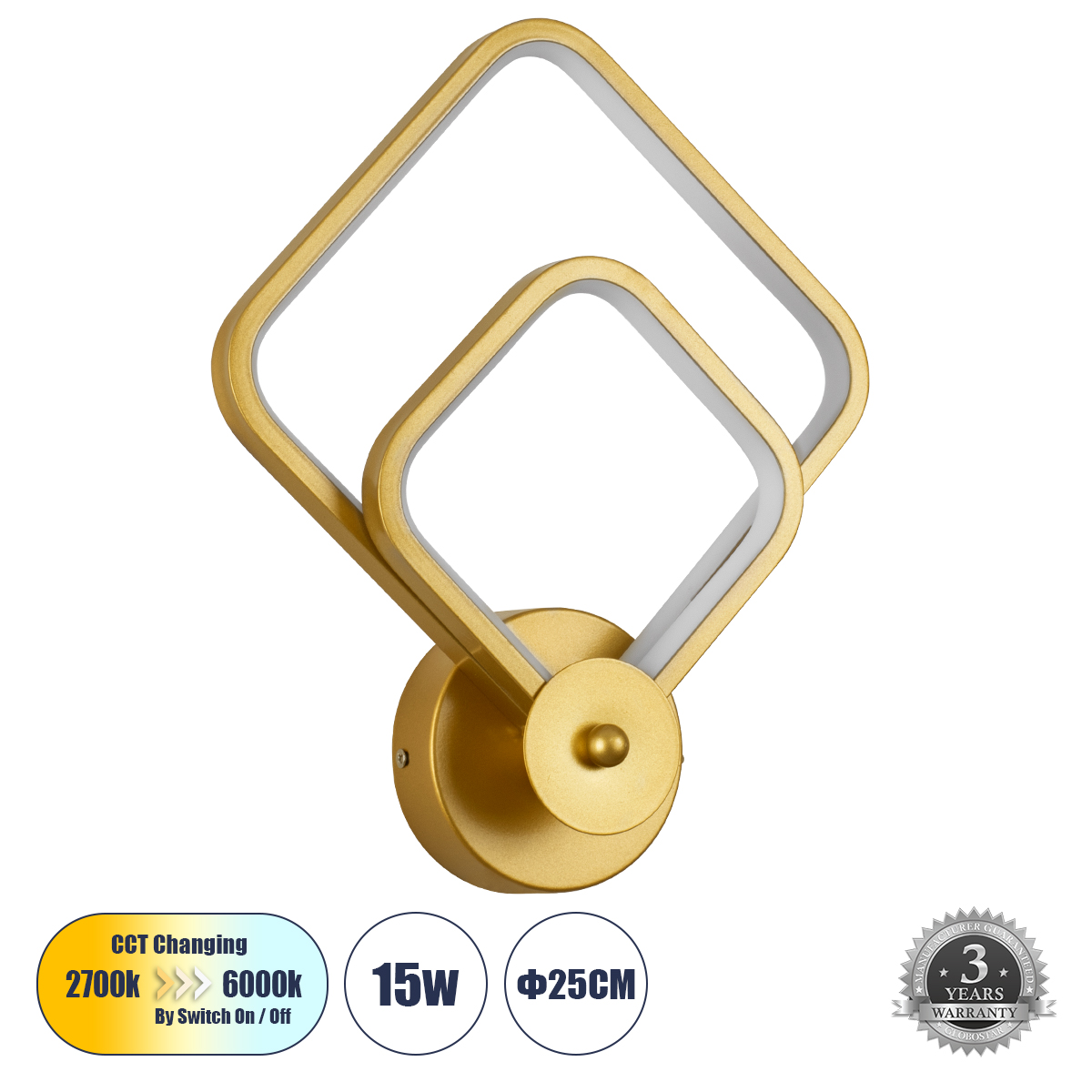 GloboStar® ANNA 61087 Φωτιστικό Τοίχου - Απλίκα Design LED CCT 15W 1800lm 300° AC 220-240V - Εναλλαγή Φωτισμού μέσω Διακόπτη On/Off All In One Ψυχρό 6000k+Φυσικό 4500k+Θερμό 2700k Μ25 x Π8 x Υ30cm - Χρυσό Βούρτσας 3 GloboStar® GloboStar® ANNA 61087 Φωτιστικό Τοίχου - Απλίκα Design LED CCT 15W 1800lm 300° AC 220-240V - Εναλλαγή Φωτισμού μέσω Διακόπτη On/Off All In One Ψυχρό 6000k+Φυσικό 4500k+Θερμό 2700k Μ25 x Π8 x Υ30cm - Χρυσό Βούρτσας