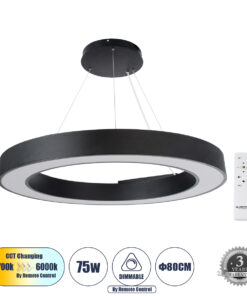 GloboStar® GLOBOSTAR® RA 61196 Μοντέρνο Κρεμαστό Φωτιστικό Οροφής LED 75W 8250lm 120° AC 220-240V IP20 Ρυθμιζόμενο Λευκό CCT με Χειριστήριο από 2700K έως 6000K Dimmable - Lumileds SMD Chip - Μαύρο - Μ80 x Π80 x Υ8cm - 3 Χρόνια Εγγύηση
