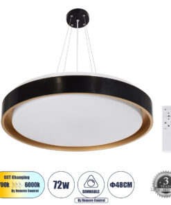 GloboStar® GLOBOSTAR® BARCHETTA 61047-P Μοντέρνο Κρεμαστό Φωτιστικό Οροφής LED 72W 8306lm 120° AC 220-240V IP20 Ρυθμιζόμενο Λευκό CCT με Χειριστήριο από 2700K έως 6000K Dimmable - Lumileds SMD Chip - Μαύρο & Χρυσό - Μ48 x Π48 x Υ8.2cm - 3 Χρόνια Εγγύηση