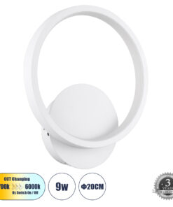GloboStar® GloboStar® TED 61071 Φωτιστικό Τοίχου - Απλίκα Design LED CCT 9W 1080lm 300° AC 220-240V - Εναλλαγή Φωτισμού μέσω Διακόπτη On/Off All In One Ψυχρό 6000k+Φυσικό 4500k+Θερμό 2700k Μ20 x Π5.5 x Υ23cm - Λευκό