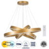 GloboStar® GLOBOSTAR® VENOM TRIO 61190-DECO Μοντέρνο Κρεμαστό Φωτιστικό Οροφής LED 120W 14158lm 120° AC 220-240V IP20 Ρυθμιζόμενο Λευκό CCT με Χειριστήριο από 2700K έως 6000K Dimmable - Lumileds SMD Chip - Χρυσό Βούρτσας - Μ80 x Π80 x Υ60cm - 3 Χρόνια Εγγύηση