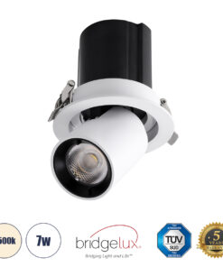 GloboStar® GloboStar® VIRGO-S 60302 Χωνευτό LED Spot Downlight TrimLess Φ9cm 7W 910lm 36° AC 220-240V IP20 Φ9cm x Υ9cm - Στρόγγυλο - Λευκό με Μαύρο Κάτοπτρο - Φυσικό Λευκό 4500K - Bridgelux COB - 5 Years Warranty