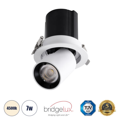 GloboStar® GloboStar® VIRGO-S 60302 Χωνευτό LED Spot Downlight TrimLess Φ9cm 7W 910lm 36° AC 220-240V IP20 Φ9cm x Υ9cm - Στρόγγυλο - Λευκό με Μαύρο Κάτοπτρο - Φυσικό Λευκό 4500K - Bridgelux COB - 5 Years Warranty