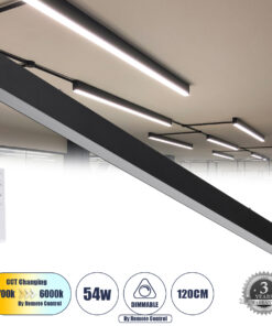 GloboStar® GloboStar® FELIX 61028-S Γραμμικό Φωτιστικό Οροφής Linear LED CCT 54W 6500lm 120° AC 220-240V Μ120 x Π3.5 x Υ7cm - Εναλλαγή Φωτισμού μέσω Τηλεχειριστηρίου All In One Ψυχρό 6000k+Φυσικό 4500k+Θερμό 2700k Dimmable - Μαύρο - 3 Years Warranty