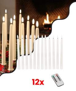 GloboStar® GloboStar® 79564 ΣΕΤ 12 Διακοσμητικών Realistic Κεριών Κηροπηγίου με LED Εφέ Κινούμενης Φλόγας - Μπαταρίας & Ασύρματο Χειριστήριο IR Θερμό Λευκό 2700K Dimmable