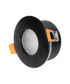 GloboStar® GLOBOSTAR® KAPA 60888 Χωνευτή Στρόγγυλη Βάση Σποτ Οροφής/Μπάνιου για Λάμπα MR16/GU10 Αδιάβροχο IP65 - Μαύρο Αλουμίνιο & Λευκό Γυαλί - Φ8.5 x Υ4.2cm / Q7.5cm