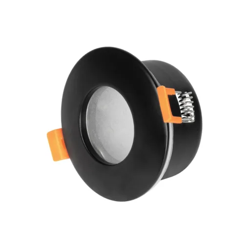 GloboStar® GLOBOSTAR® KAPA 60888 Χωνευτή Στρόγγυλη Βάση Σποτ Οροφής/Μπάνιου για Λάμπα MR16/GU10 Αδιάβροχο IP65 - Μαύρο Αλουμίνιο & Λευκό Γυαλί - Φ8.5 x Υ4.2cm / Q7.5cm