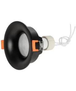 GLOBOSTAR® LAMDA 60893 Χωνευτή Στρόγγυλη Βάση Σποτ Οροφής/Μπάνιου για Λάμπα MR16/GU10 Αδιάβροχο IP65 - Μαύρο Αλουμίνιο & Λευκό Γυαλί - Φ8.5 x Υ3.5cm / Q7.5cm 12 60893 6