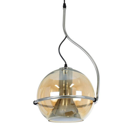GloboStar® GLOBOSTAR® GLASSO 60927 Μοντέρνο Κρεμαστό Φωτιστικό Οροφής με Ντουί 1 x E27 AC 220-240V IP20 - Ασημί & Μελί - Μ27 x Π27 x Υ52cm