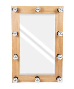 Alternative view of GloboStar® MAKEUP MIRROR-60x90-1 Μοντέρνος Καθρέπτης Μακιγιάζ με Πλαίσιο Φυσικού Ξύλου με Διακόπτη On/Off 10 x E27 AC220-240V - Μ60 x Π7 x Υ90cm - Μπεζ Δρυς