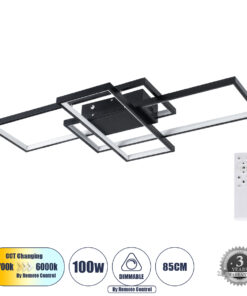 GloboStar® GLOBOSTAR® QUADRA 61385 Μοντέρνο Φωτιστικό Οροφής LED 100W 12000lm 120° AC 220-240V IP20 Ρυθμιζόμενο Λευκό CCT με Χειριστήριο από 2700K έως 6000K Dimmable - Lumileds SMD Chip - Μαύρο Ματ - Μ85 x Π45 x Υ9cm - 3 Χρόνια Εγγύηση