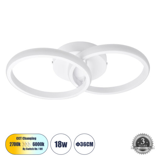 GloboStar® GLOBOSTAR® CORA 61059 Μοντέρνο Φωτιστικό Οροφής LED 18W 2160lm 300° AC 220-240V IP20 Ρυθμιζόμενο Λευκό CCT με On/Off 2700K/4500K/6000K - Lumileds SMD Chip - Λευκό Ματ - Μ36 x Π20.5 x Υ7cm - 3 Χρόνια Εγγύηση