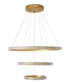 GLOBOSTAR® DIAMOND TRIO 61137 Μοντέρνο Κρεμαστό Φωτιστικό Οροφής LED 100W 12123lm 360° AC 220-240V IP20 Ρυθμιζόμενο Λευκό CCT με Χειριστήριο από 2700K έως 6000K Dimmable - Lumileds SMD Chip - Χρυσό Βούρτσας - Μ60 x Π60 x Υ60cm - 3 Χρόνια Εγγύηση 17 61137 3