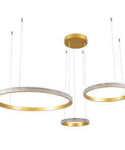 Alternative view of GLOBOSTAR® DIAMOND TRIO 61143 Μοντέρνο Κρεμαστό Φωτιστικό Οροφής LED 100W 12123lm 360° AC 220-240V IP20 Ρυθμιζόμενο Λευκό CCT με Χειριστήριο από 2700K έως 6000K Dimmable - Lumileds SMD Chip - Χρυσό Βούρτσας - Μ110 x Π110 x Υ60cm - 3 Χρόνια Εγγύηση