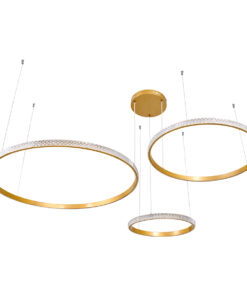 GLOBOSTAR® DIAMOND TRIO 61145 Μοντέρνο Κρεμαστό Φωτιστικό Οροφής LED 120W 14723lm 360° AC 220-240V IP20 Ρυθμιζόμενο Λευκό CCT με Χειριστήριο από 2700K έως 6000K Dimmable - Lumileds SMD Chip - Χρυσό Βούρτσας - Μ150 x Π150 x Υ60cm - 3 Χρόνια Εγγύηση 15 61145 3