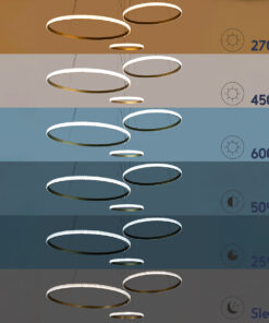 GLOBOSTAR® DIAMOND TRIO 61145 Μοντέρνο Κρεμαστό Φωτιστικό Οροφής LED 120W 14723lm 360° AC 220-240V IP20 Ρυθμιζόμενο Λευκό CCT με Χειριστήριο από 2700K έως 6000K Dimmable - Lumileds SMD Chip - Χρυσό Βούρτσας - Μ150 x Π150 x Υ60cm - 3 Χρόνια Εγγύηση 21 61145 9