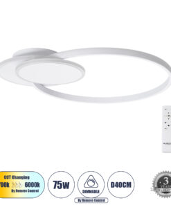 GloboStar® GloboStar® CIRCUO 61230 Φωτιστικό Οροφής Δαχτυλίδι-Κύκλος LED CCT 75W 8400lm 360° AC 220-240V - Εναλλαγή Φωτισμού μέσω Τηλεχειριστηρίου All In One Ψυχρό 6000k+Φυσικό 4500k+Θερμό 2700k Dimmable Μ53 x Π42.5 x Υ9cm - Λευκό - 3 Years Warranty