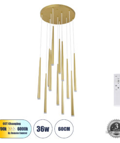 GloboStar® GLOBOSTAR® TEARS 61314 Μοντέρνο Κρεμαστό Φωτιστικό Οροφής LED 36W 3960lm 180° AC 220-240V IP20 Ρυθμιζόμενο Λευκό CCT με Χειριστήριο από 2700K έως 6000K Dimmable - Lumileds SMD Chip - Χρυσό Βούρτσας - Μ60 x Π60 x Υ51.5cm - 3 Χρόνια Εγγύηση