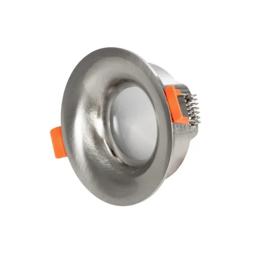 GloboStar® GLOBOSTAR® LAMDA 61317 Χωνευτή Στρόγγυλη Βάση Σποτ Οροφής/Μπάνιου για Λάμπα MR16/GU10 Αδιάβροχο IP65 - Νίκελ Βούρτσας Αλουμίνιο & Λευκό Γυαλί - Φ8.5 x Υ3.5cm / Q7.5cm