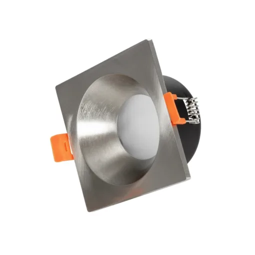 GloboStar® GLOBOSTAR® EPSILON 61318 Χωνευτή Τετράγωνη Βάση Σποτ Οροφής/Μπάνιου για Λάμπα MR16/GU10 Αδιάβροχο IP65 - Νίκελ Βούρτσας Αλουμίνιο & Λευκό Γυαλί - Φ8.5 x Υ4.4cm / Q7.5 x 7.5cm