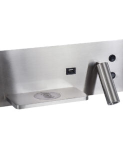 Alternative view of GloboStar® PALADIN 61355 Μοντέρνο Φωτιστικό Τοίχου - Απλίκα Ξενοδοχείου Bed Side LED 6W 720lm 36° AC 220-240V - Reading Light & Κρυφός Φωτισμός - Φορτιστές USB 3A & Wireless 20W - Μ30 x Π11 x Υ12cm - Φυσικό Λευκό 4500K - Νίκελ Βούρτσας - Αριστερό