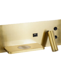 Alternative view of GloboStar® PALADIN 61357 Μοντέρνο Φωτιστικό Τοίχου - Απλίκα Ξενοδοχείου Bed Side LED 6W 720lm 36° AC 220-240V - Reading Light & Κρυφός Φωτισμός - Φορτιστές USB 3A & Wireless 20W - Μ30 x Π11 x Υ12cm - Φυσικό Λευκό 4500K - Χρυσό Βούρτσας - Αριστερό