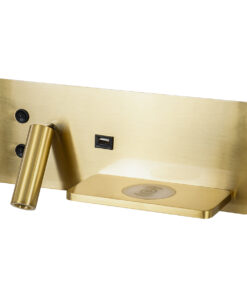 GloboStar® PALADIN 61358 Μοντέρνο Φωτιστικό Τοίχου - Απλίκα Ξενοδοχείου Bed Side LED 6W 720lm 36° AC 220-240V - Reading Light & Κρυφός Φωτισμός - Φορτιστές USB 3A & Wireless 20W - Μ30 x Π11 x Υ12cm - Φυσικό Λευκό 4500K - Χρυσό Βούρτσας - Δεξί 18 61358 2