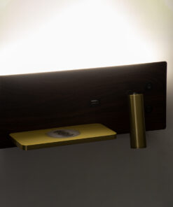GloboStar® PALADIN 61361 Μοντέρνο Φωτιστικό Τοίχου - Απλίκα Ξενοδοχείου Bed Side LED 6W 720lm 36° AC 220-240V - Reading Light & Κρυφός Φωτισμός - Φορτιστές USB 3A & Wireless 20W - Μ30 x Π11 x Υ12cm - Φυσικό Λευκό 4500K - Ξύλο & Χρυσό - Αριστερό 27 61361 12