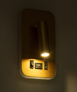 GloboStar® LADY-O 61366 Μοντέρνο Φωτιστικό Τοίχου - Απλίκα Ξενοδοχείου Bed Side LED 10W 1000lm 36° & 360° AC 220-240V - Reading Light & Κρυφός Φωτισμός - Φορτιστής USB 3A - Μ10.5 x Π10 x Υ18.5cm - Φυσικό Λευκό 4500K - Χρυσό Βούρτσας - 3 Χρόνια Εγγύηση 22 61366 10