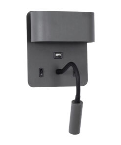 Alternative view of GLOBOSTAR® IBIS 61369 Μοντέρνο Φωτιστικό Τοίχου - Απλίκα Ξενοδοχείου Reading Light με Φορτιστή USB 3A LED 10W 1100lm 36° & 360° AC 220-240V IP20 Φυσικό Λευκό 4500K - Bridgelux COB Chip & TÜV SÜD Driver - Γκρι Ανθρακί Ματ - Μ10 x Π6.1 x Υ18cm - 3 Χρόνια Εγγύηση