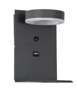 Alternative view of GloboStar® CROWN 61372 Μοντέρνο Φωτιστικό Τοίχου - Απλίκα Ξενοδοχείου Bed Side LED 5W 550lm 120° AC 220-240V - Reading Light - Φορτιστής USB 3A - Μ15 x Π15 x Υ23cm - Φυσικό Λευκό 4500K - Γκρι Ανθρακί