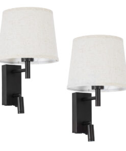 Alternative view of GloboStar® ROULETTE-R 61379 Μοντέρνο Φωτιστικό Τοίχου - Απλίκα Ξενοδοχείου Bed Side LED 3W 360lm & 1 x E27 36° & 360° AC 220-240V - Reading Up/Down Light - Φορτιστής USB 3A - Μ22 x Π23.5 x Υ37cm - Φυσικό Λευκό 4500K - Μαύρο με Μπεζ Καπέλο - Σετ 2 Τεμαχίων