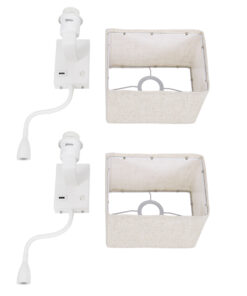 GloboStar® ROULETTE-S 61383 Μοντέρνο Φωτιστικό Τοίχου - Απλίκα Ξενοδοχείου Bed Side LED 3W 360lm & 1 x E27 36° & 360° AC 220-240V - Reading Up/Down Light - Φορτιστής USB 3A - Μ17 x Π20 x Υ37cm - Φυσικό Λευκό 4500K - Λευκό με Μπεζ Καπέλο - Σετ 2 Τεμαχίων 24 61383 10