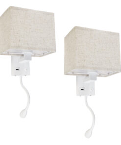 Alternative view of GloboStar® ROULETTE-S 61383 Μοντέρνο Φωτιστικό Τοίχου - Απλίκα Ξενοδοχείου Bed Side LED 3W 360lm & 1 x E27 36° & 360° AC 220-240V - Reading Up/Down Light - Φορτιστής USB 3A - Μ17 x Π20 x Υ37cm - Φυσικό Λευκό 4500K - Λευκό με Μπεζ Καπέλο - Σετ 2 Τεμαχίων