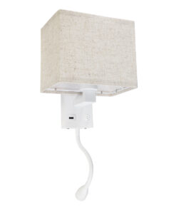 GloboStar® ROULETTE-S 61383 Μοντέρνο Φωτιστικό Τοίχου - Απλίκα Ξενοδοχείου Bed Side LED 3W 360lm & 1 x E27 36° & 360° AC 220-240V - Reading Up/Down Light - Φορτιστής USB 3A - Μ17 x Π20 x Υ37cm - Φυσικό Λευκό 4500K - Λευκό με Μπεζ Καπέλο - Σετ 2 Τεμαχίων 17 61383 3