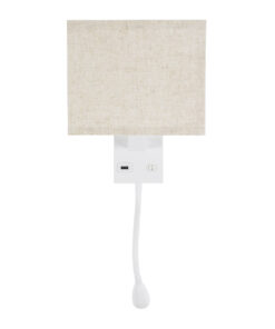 GloboStar® ROULETTE-S 61383 Μοντέρνο Φωτιστικό Τοίχου - Απλίκα Ξενοδοχείου Bed Side LED 3W 360lm & 1 x E27 36° & 360° AC 220-240V - Reading Up/Down Light - Φορτιστής USB 3A - Μ17 x Π20 x Υ37cm - Φυσικό Λευκό 4500K - Λευκό με Μπεζ Καπέλο - Σετ 2 Τεμαχίων 18 61383 4