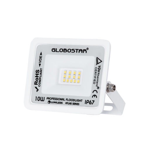 GloboStar® GloboStar® ATLAS 61405 Επαγγελματικός Προβολέας LED 10W 1200lm 120° AC 220-240V - Αδιάβροχος IP67 - Μ10 x Π2 x Υ8cm - Λευκό - Φυσικό Λευκό 4500K - LUMILEDS Chips - TÜV Rheinland Certified - 5 Years Warranty