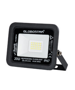 GloboStar® GloboStar® ATLAS 61410 Επαγγελματικός Προβολέας LED 20W 2500lm 120° AC 220-240V - Αδιάβροχος IP67 - Μ12 x Π2.5 x Υ9.5cm - Μαύρο - Ψυχρό Λευκό 6000K - LUMILEDS Chips - TÜV Rheinland Certified - 5 Years Warranty