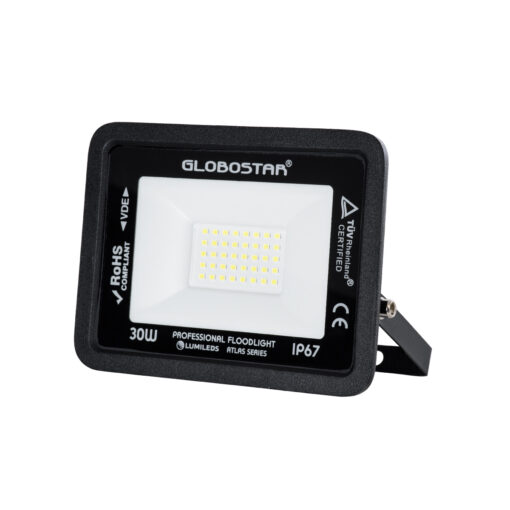GloboStar® GloboStar® ATLAS 61416 Επαγγελματικός Προβολέας LED 30W 3750lm 120° AC 220-240V - Αδιάβροχος IP67 - Μ16 x Π2.5 x Υ12.5cm - Μαύρο - Ψυχρό Λευκό 6000K - LUMILEDS Chips - TÜV Rheinland Certified - 5 Years Warranty