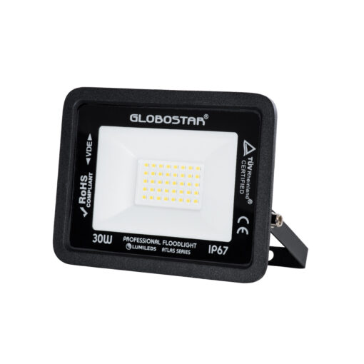 GloboStar® GloboStar® ATLAS 61417 Επαγγελματικός Προβολέας LED 30W 3600lm 120° AC 220-240V - Αδιάβροχος IP67 - Μ16 x Π2.5 x Υ12.5cm - Μαύρο - Φυσικό Λευκό 4500K - LUMILEDS Chips - TÜV Rheinland Certified - 5 Years Warranty