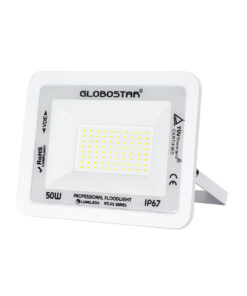 GloboStar® GloboStar® ATLAS 61419 Επαγγελματικός Προβολέας LED 50W 6250lm 120° AC 220-240V - Αδιάβροχος IP67 - Μ21 x Π3.5 x Υ16cm - Λευκό - Ψυχρό Λευκό 6000K - LUMILEDS Chips - TÜV Rheinland Certified - 5 Years Warranty