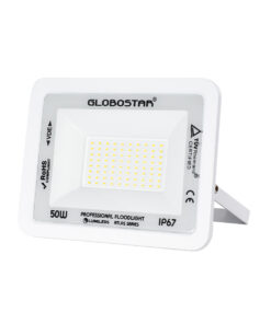 GloboStar® GloboStar® ATLAS 61420 Επαγγελματικός Προβολέας LED 50W 6000lm 120° AC 220-240V - Αδιάβροχος IP67 - Μ21 x Π3.5 x Υ16cm - Λευκό - Φυσικό Λευκό 4500K - LUMILEDS Chips - TÜV Rheinland Certified - 5 Years Warranty