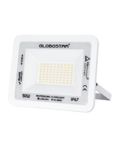 GloboStar® GloboStar® ATLAS 61421 Επαγγελματικός Προβολέας LED 50W 5750lm 120° AC 220-240V - Αδιάβροχος IP67 - Μ21 x Π3.5 x Υ16cm - Λευκό - Θερμό Λευκό 2700K - LUMILEDS Chips - TÜV Rheinland Certified - 5 Years Warranty