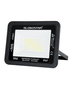GloboStar® GloboStar® ATLAS 61422 Επαγγελματικός Προβολέας LED 50W 6250lm 120° AC 220-240V - Αδιάβροχος IP67 - Μ21 x Π3.5 x Υ16cm - Μαύρο - Ψυχρό Λευκό 6000K - LUMILEDS Chips - TÜV Rheinland Certified - 5 Years Warranty